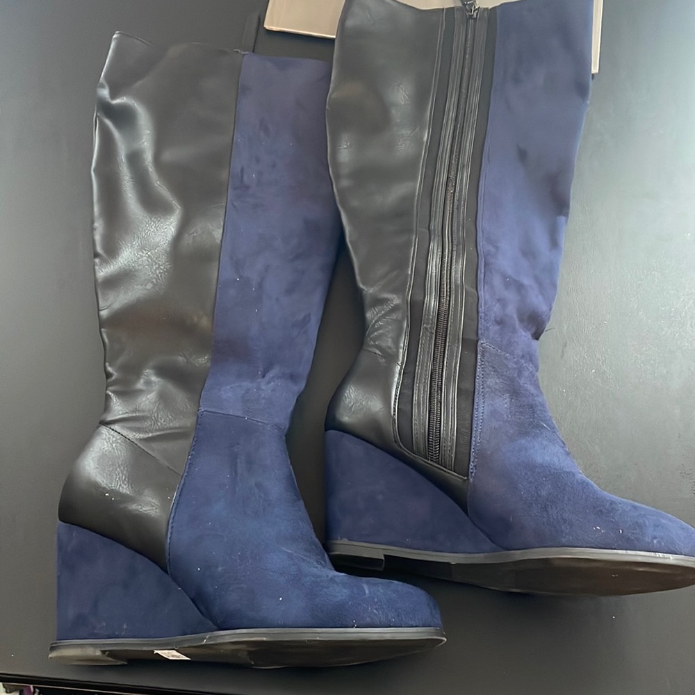 Torrid Wedge Over The Knee Boots Blue and black size  9